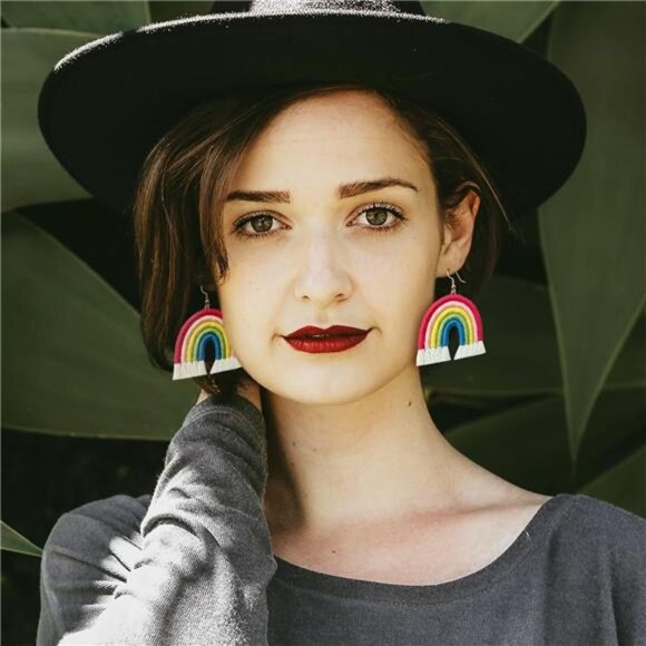 Boho Rainbow Layered Tassel Earrings Handmade Macrame Fringe Drop Earrings Gift - Picture 4 of 8